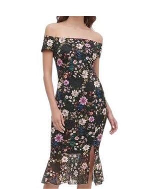 Guess size 4 Black floral lace midi dress